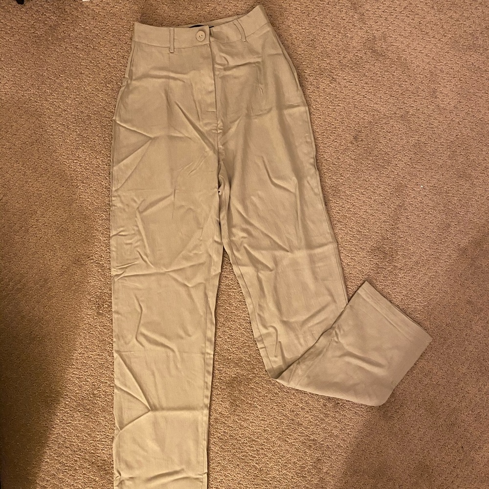 Sage Linen Button Front Cigarette Trouser